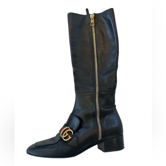 Gucci Malaga Kid GG Marmont Calfskin Leather Knee High Riding Boots - Picture 5 of 14
